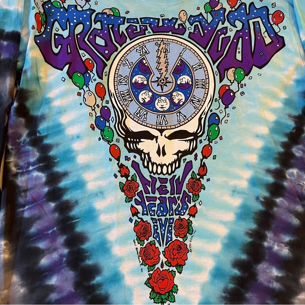 Grateful Dead M Liquid Blue In The Midnight Hour New Years Eve Tie Dye LS Tee - Picture 2 of 15